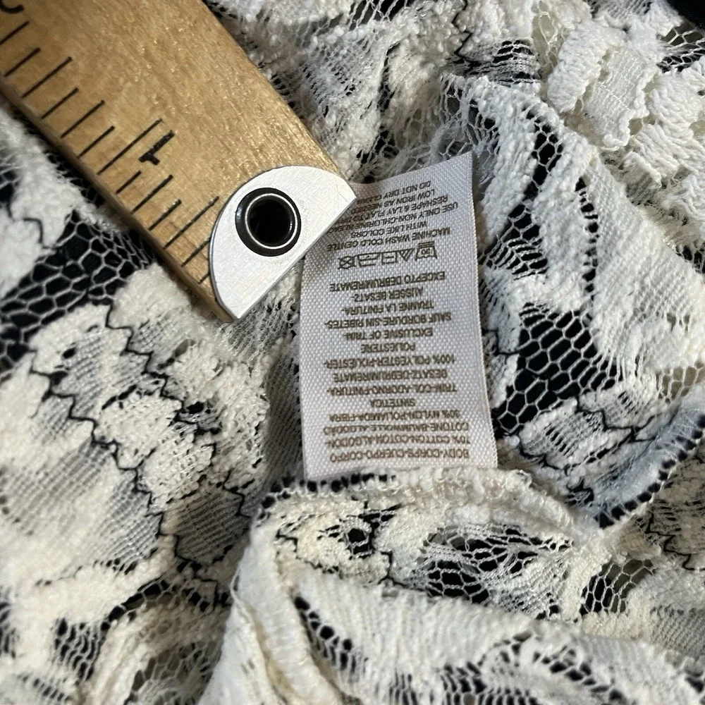 Free People Lace Tank Top Womens XS Ivory Black Striped Sleeveless Button Back
